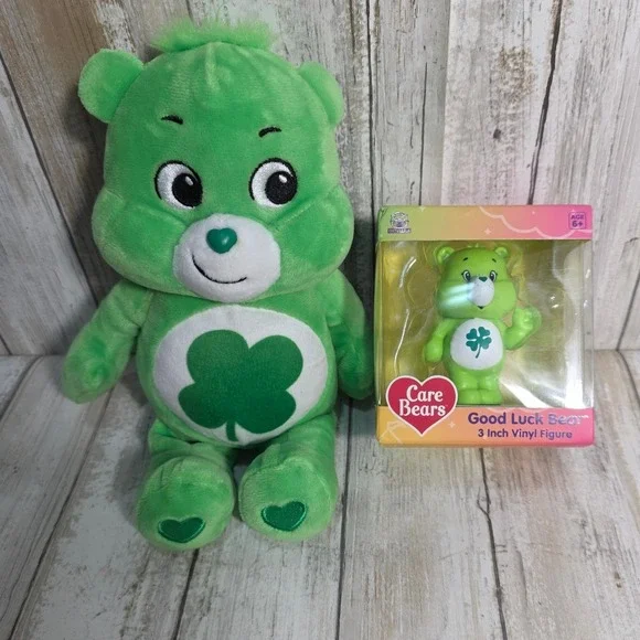 10'Care Bears Good Luck Bear Green Plush and 3 Inch Vinyl Figure CultureFly Set - Picture 2 of 8